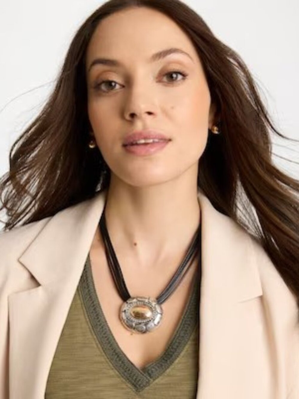 NWT CHICO'S Mixed Metal Pendant Necklace, matching earrings too
